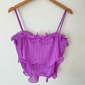 LUSH Electric Purple Ruffle Pleated Wire Hem Women’s Crop Top Size L